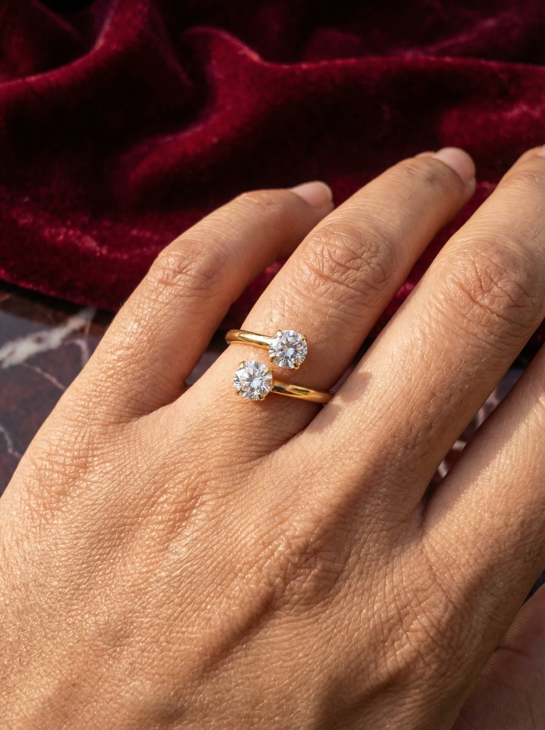 Silver and Gold Plated Crystal Stone Ring - The Rivaaz