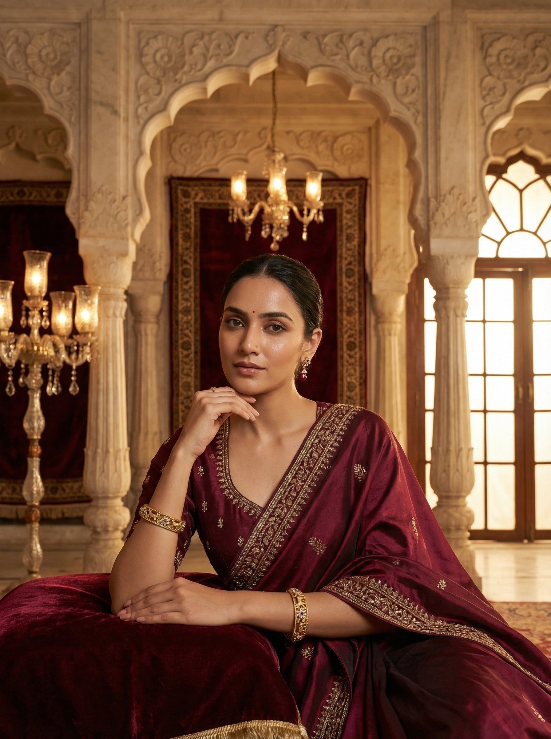 Gold Plated Deer and Floral Bangles with Ruby and Diamond