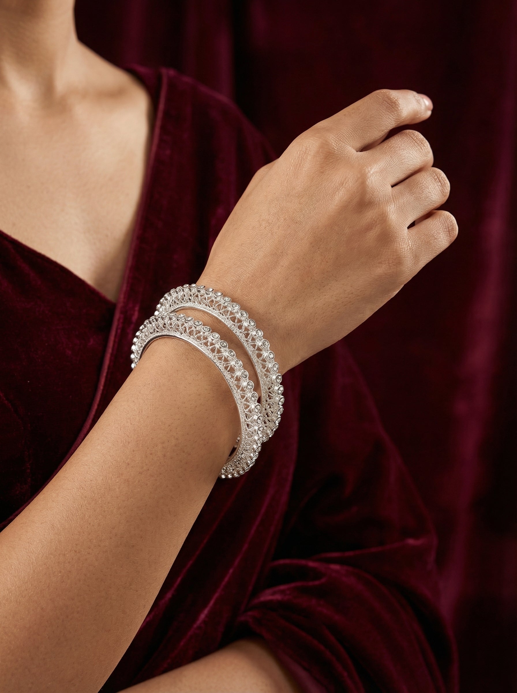 Silver Crystal Bangles