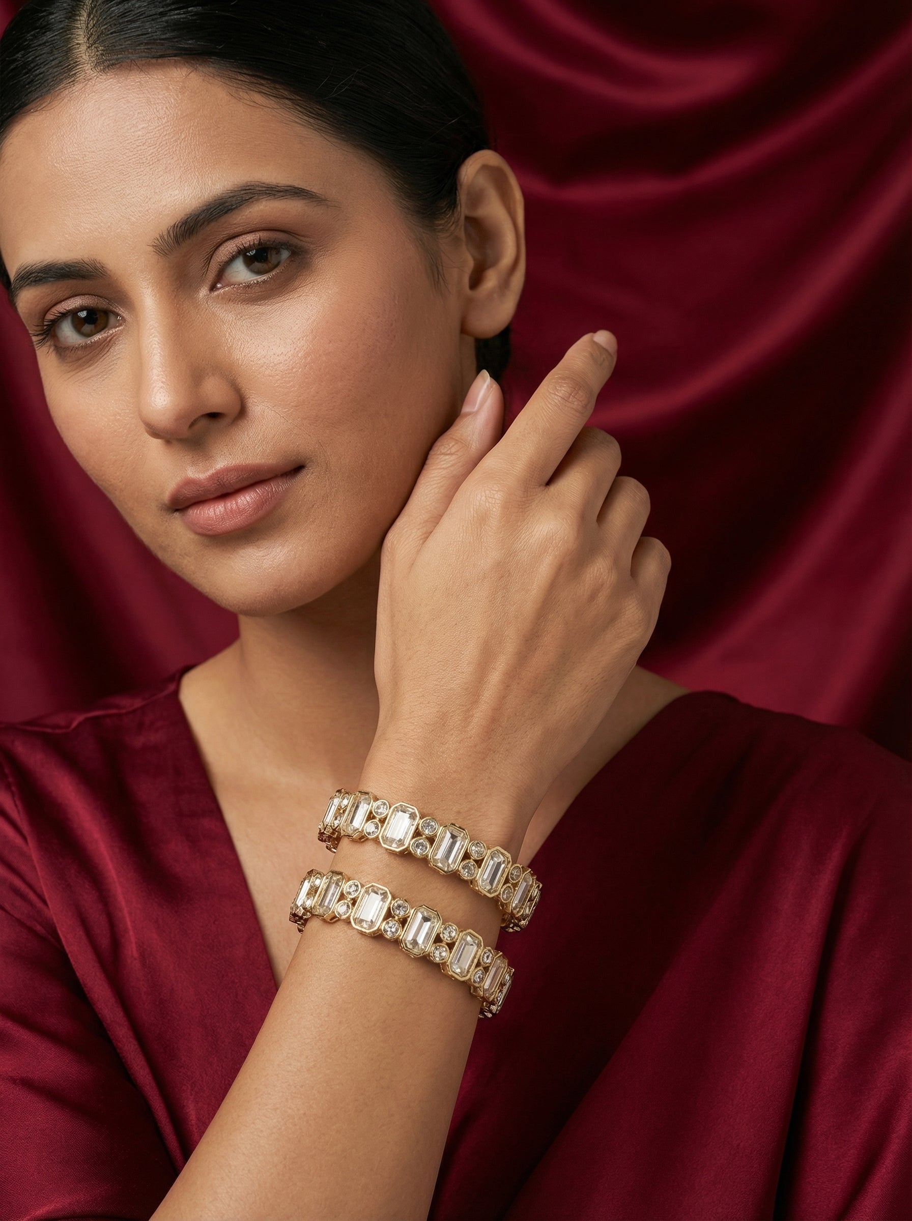 Gold Plated Crystal Bangles for Women