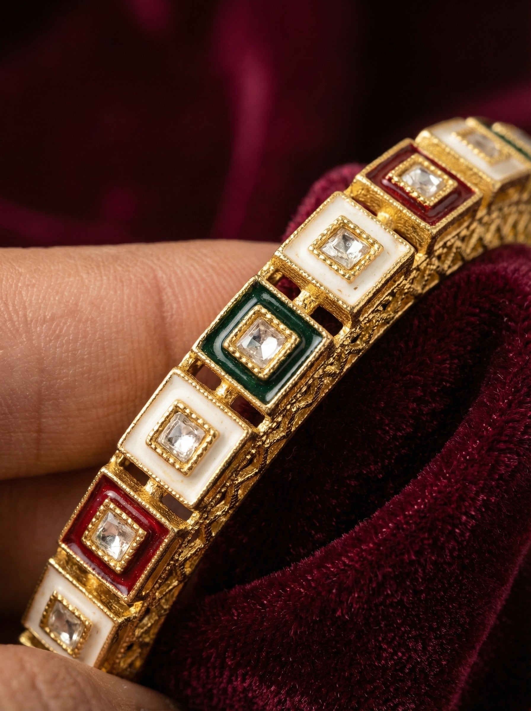 Gold Plated Kundan Bangles with Enamel Work