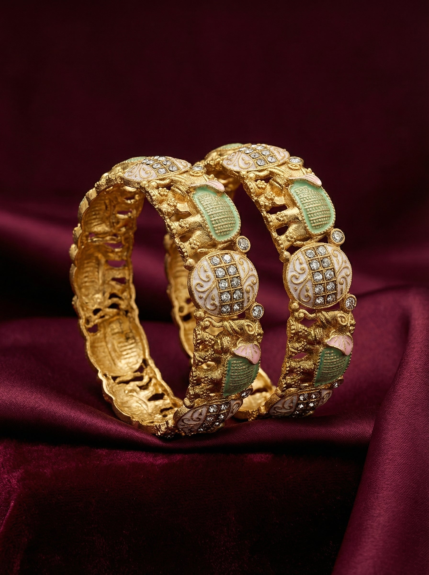 Gold Elephant Kadas Bangle Set