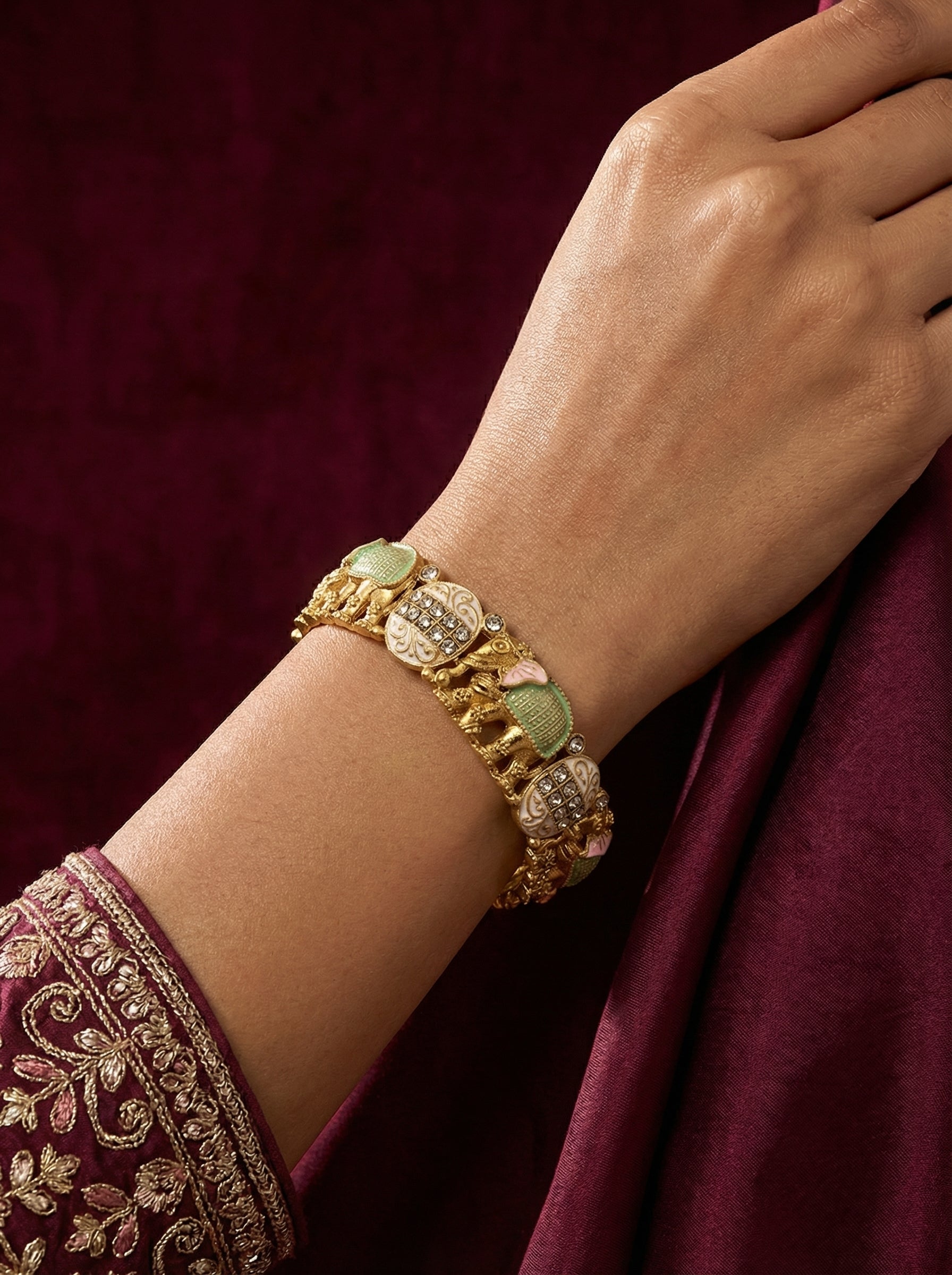 Gold Elephant Kadas Bangle Set
