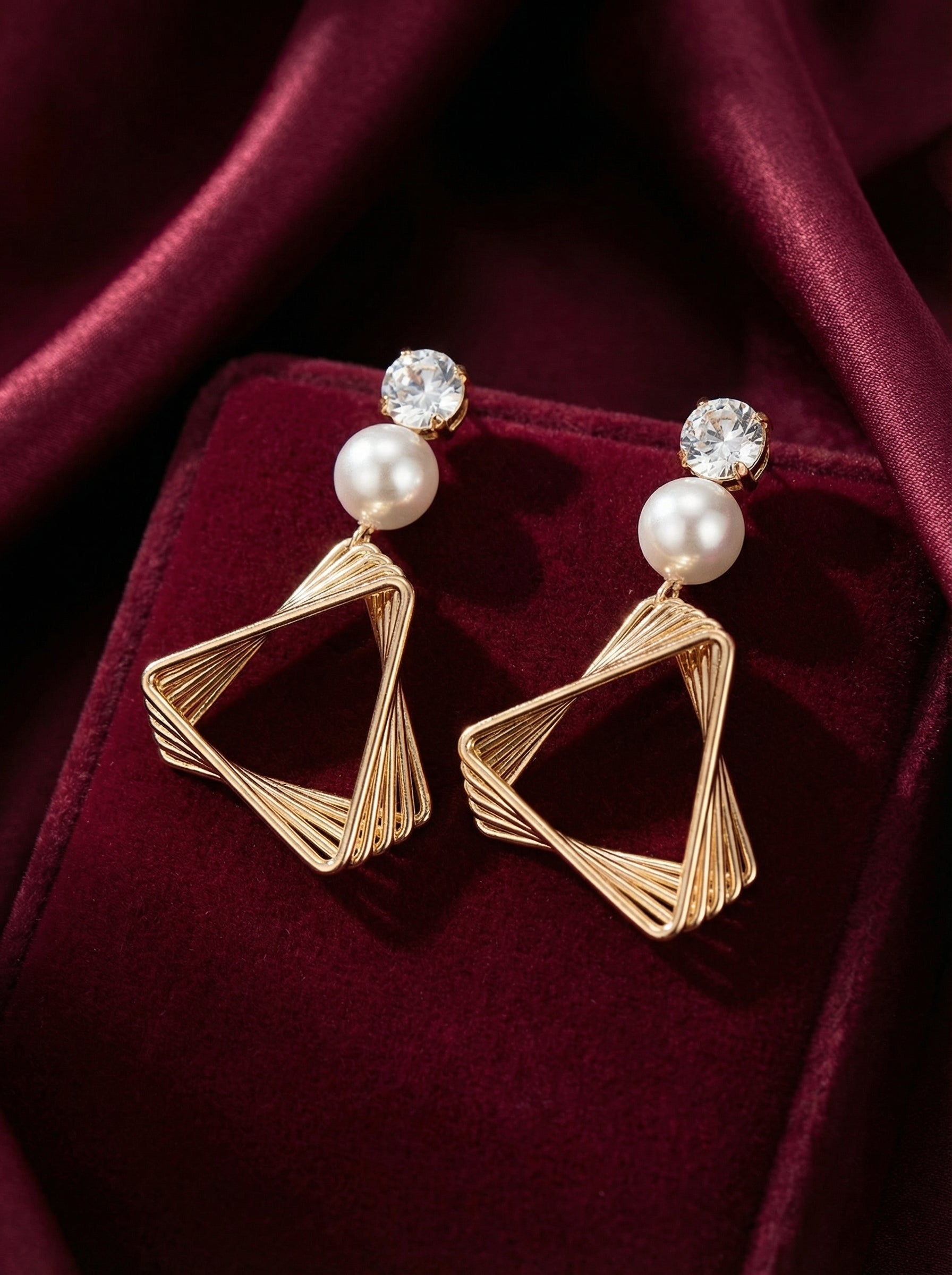 Pearl Triangle Earrings set of 3