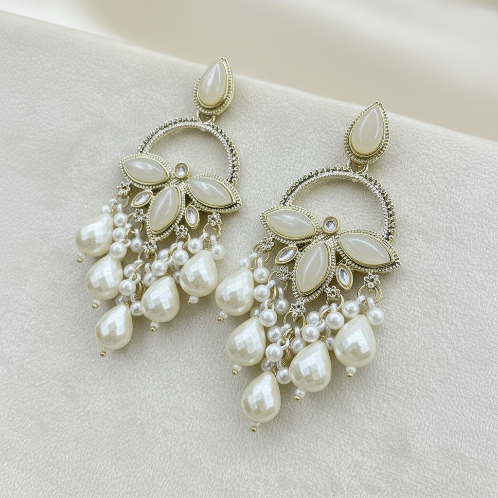 Elegant Pearl Drop Chandbali Earrings - Vintage Indian Statement Jewelry