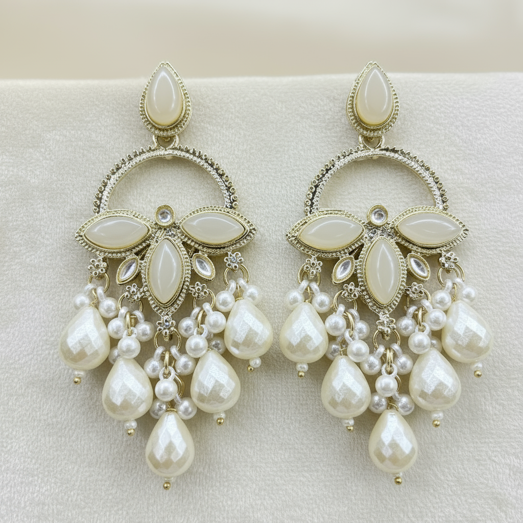 Elegant Pearl Drop Chandbali Earrings - Vintage Indian Statement Jewelry