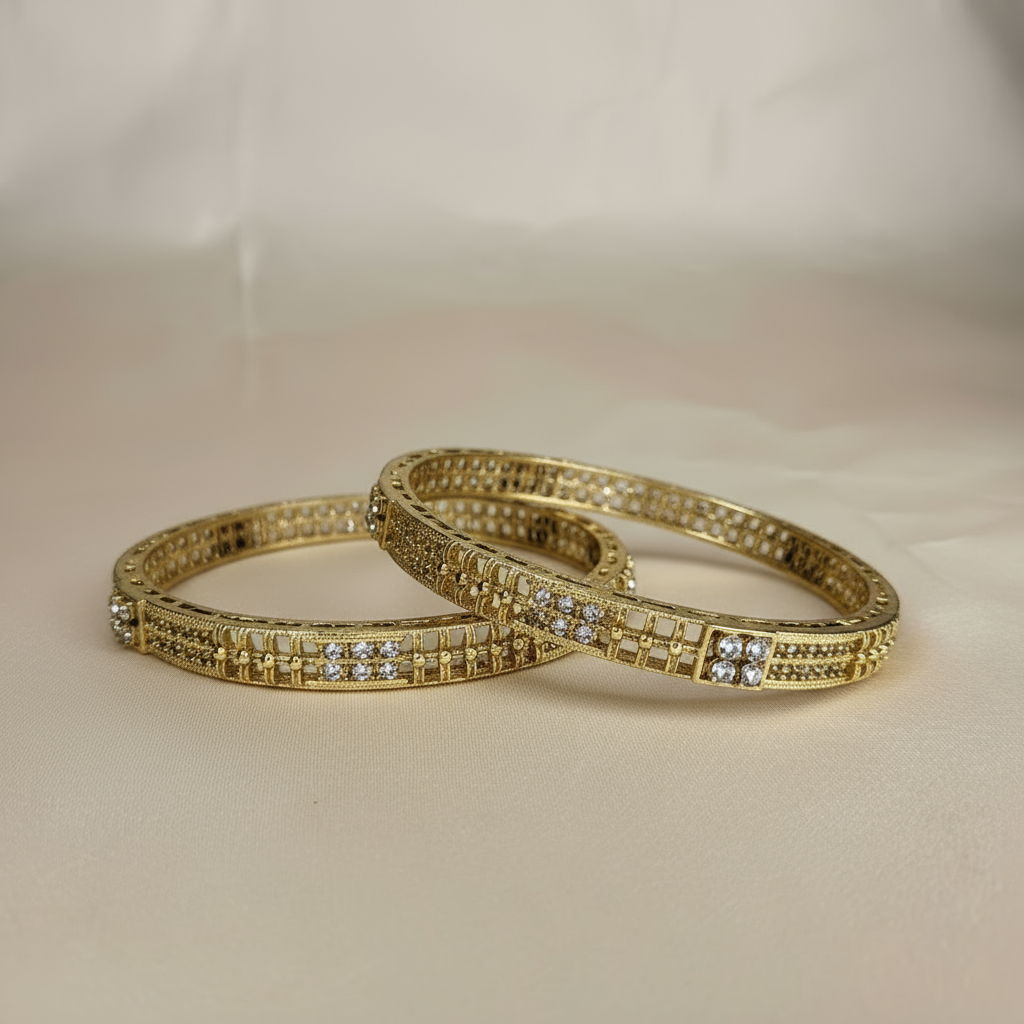 Elegant Gold-Plated Crystal-Studded Bangles – Women's Fashion Jewelry Set