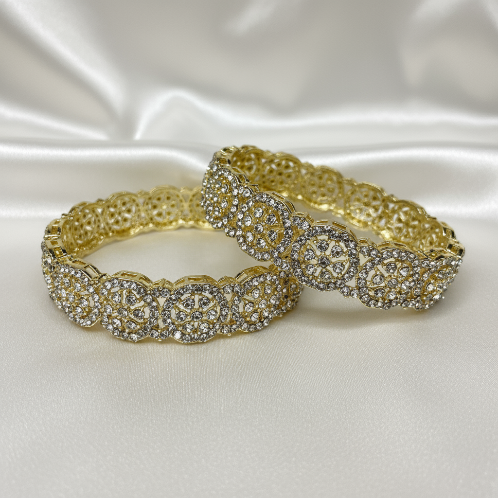 Elegant Gold-Plated Crystal Bangle Bracelets Set – Vintage-Inspired Women's Jewelry