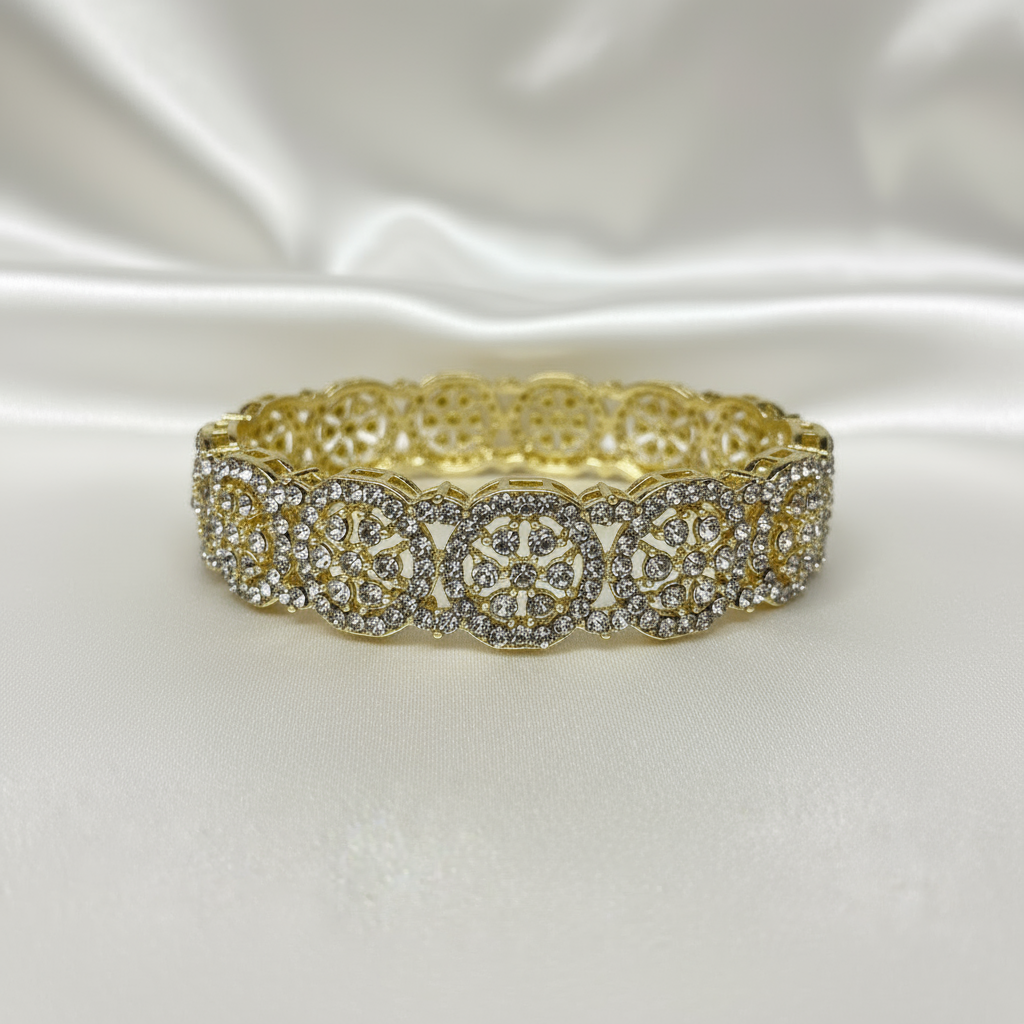 Elegant Gold-Plated Crystal Bangle Bracelets Set – Vintage-Inspired Women's Jewelry