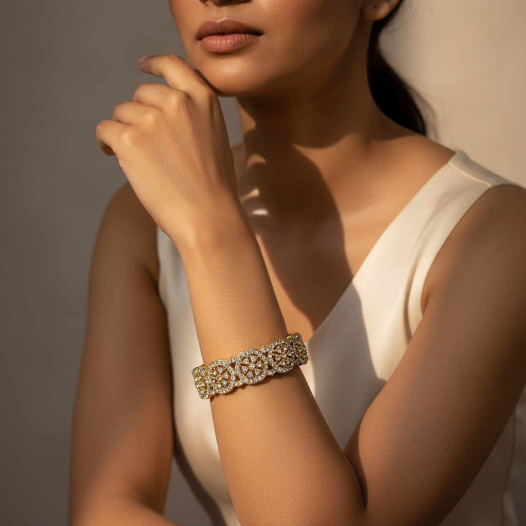 Elegant Gold-Plated Crystal Bangle Bracelets Set – Vintage-Inspired Women's Jewelry