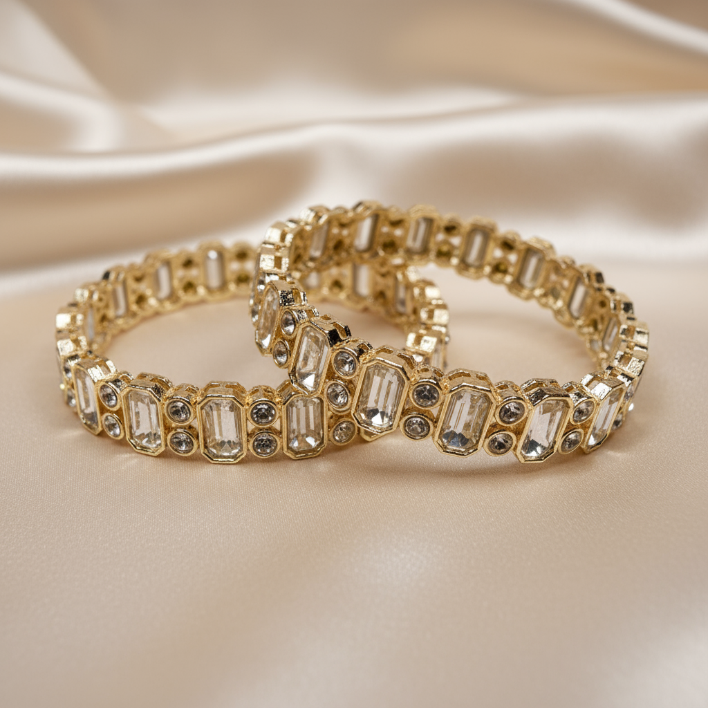 Elegant Gold-Plated Crystal Bangle Bracelets – Luxury Statement Jewelry for Women