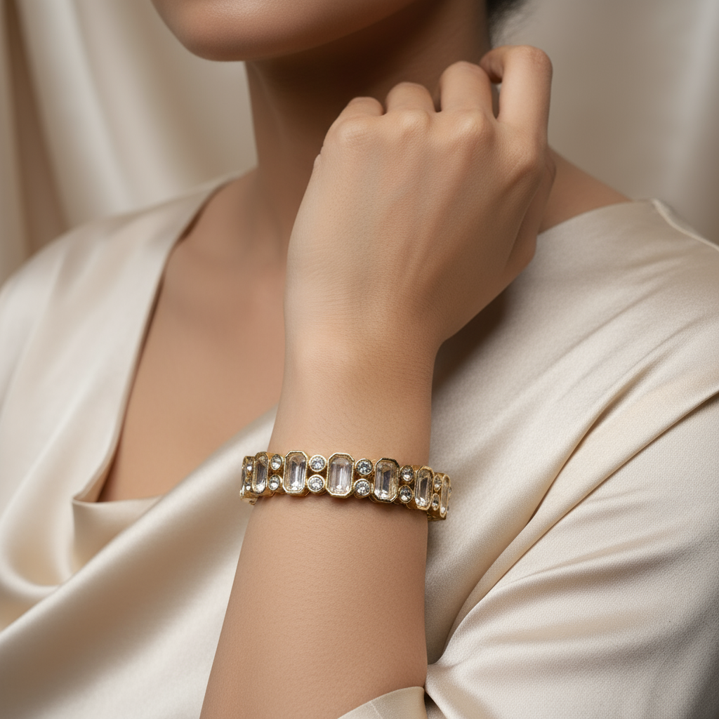 Elegant Gold-Plated Crystal Bangle Bracelets – Luxury Statement Jewelry for Women