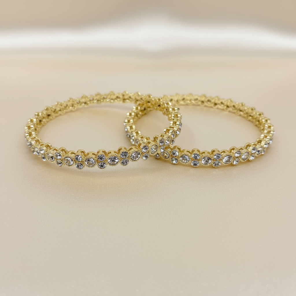 Elegant Gold-Plated Crystal Studded Bangles – Women’s Fashion Jewelry Set