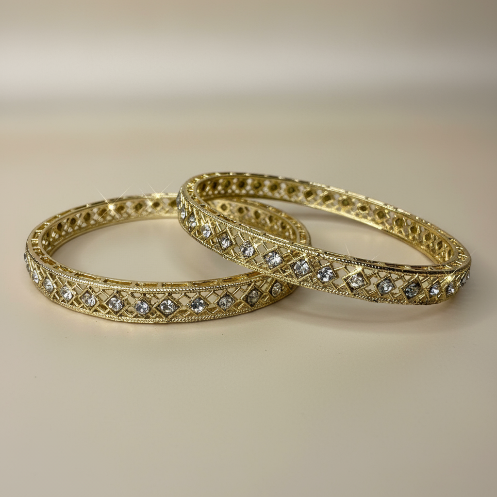 Elegant Gold-Plated Diamond Cut Bangle Set – Luxury Women's Jewelry Bracelets