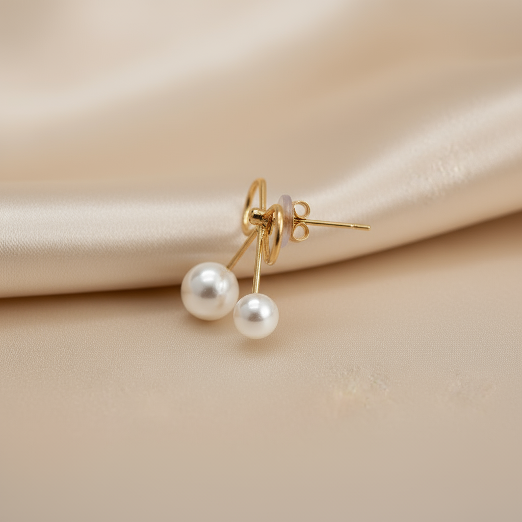 Elegant Gold Bow Pearl Drop Earrings – Classic Minimalist Jewelry for Women