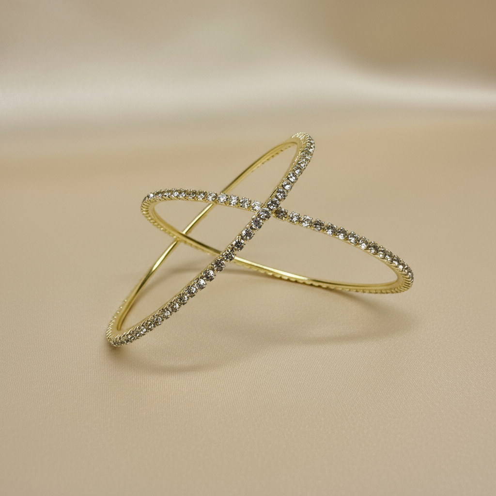 Elegant Gold Crossed Bangle Bracelet with Sparkling Cubic Zirconia Accents – Luxury Women's Jewelry