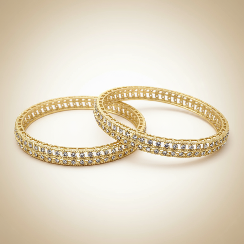 Elegant Gold Diamond-Studded Bangles – Luxury Women’s Jewelry Set