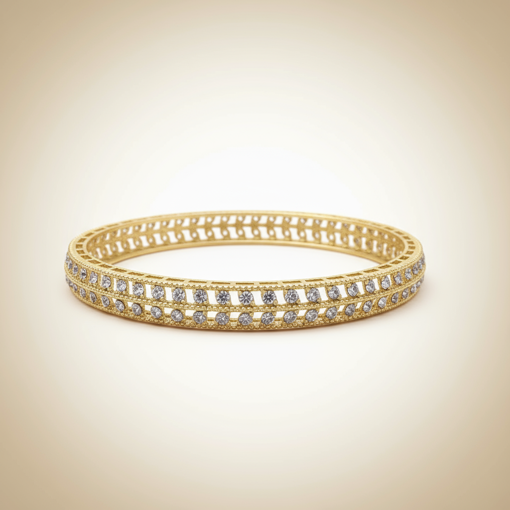 Elegant Gold Diamond-Studded Bangles – Luxury Women’s Jewelry Set