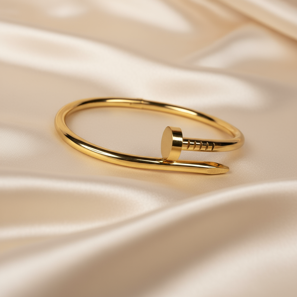 Elegant Gold Nail Bracelet – Minimalist Unisex Gold Plated Bangle Jewelry