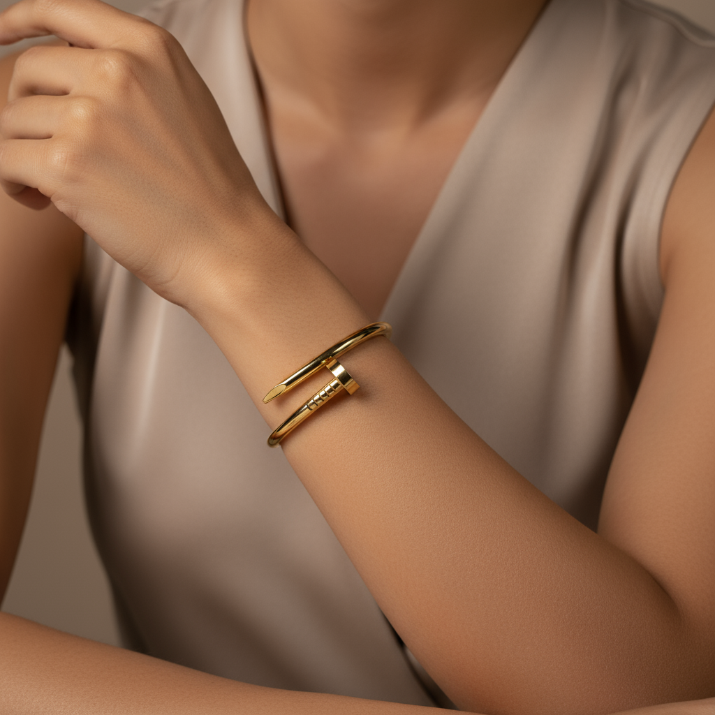 Elegant Gold Nail Bracelet – Minimalist Unisex Gold Plated Bangle Jewelry