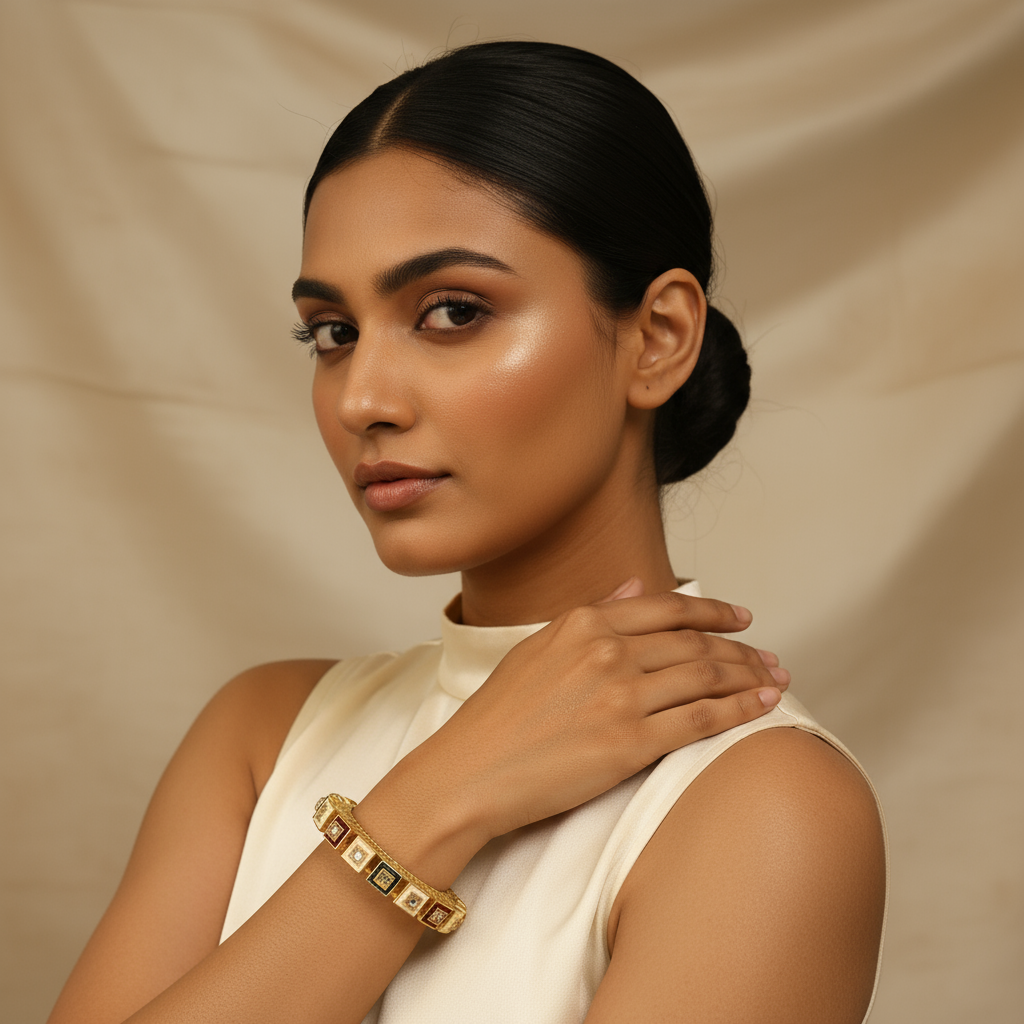 Elegant Gold Plated Kundan Bangles with Multicolor Enamel Detailing – Traditional Indian Jewelry