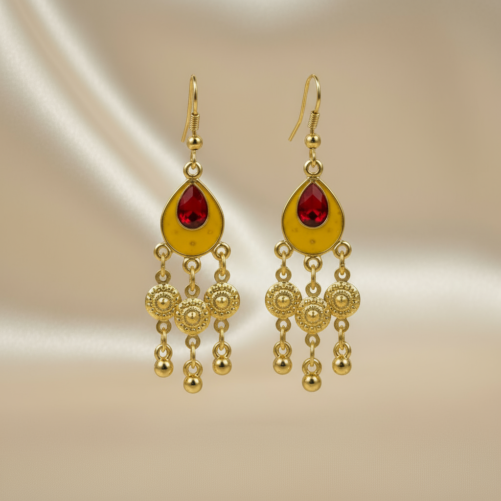 Elegant Gold Plated Red Stone Drop Earrings – Traditional Indian Jewelry for Women