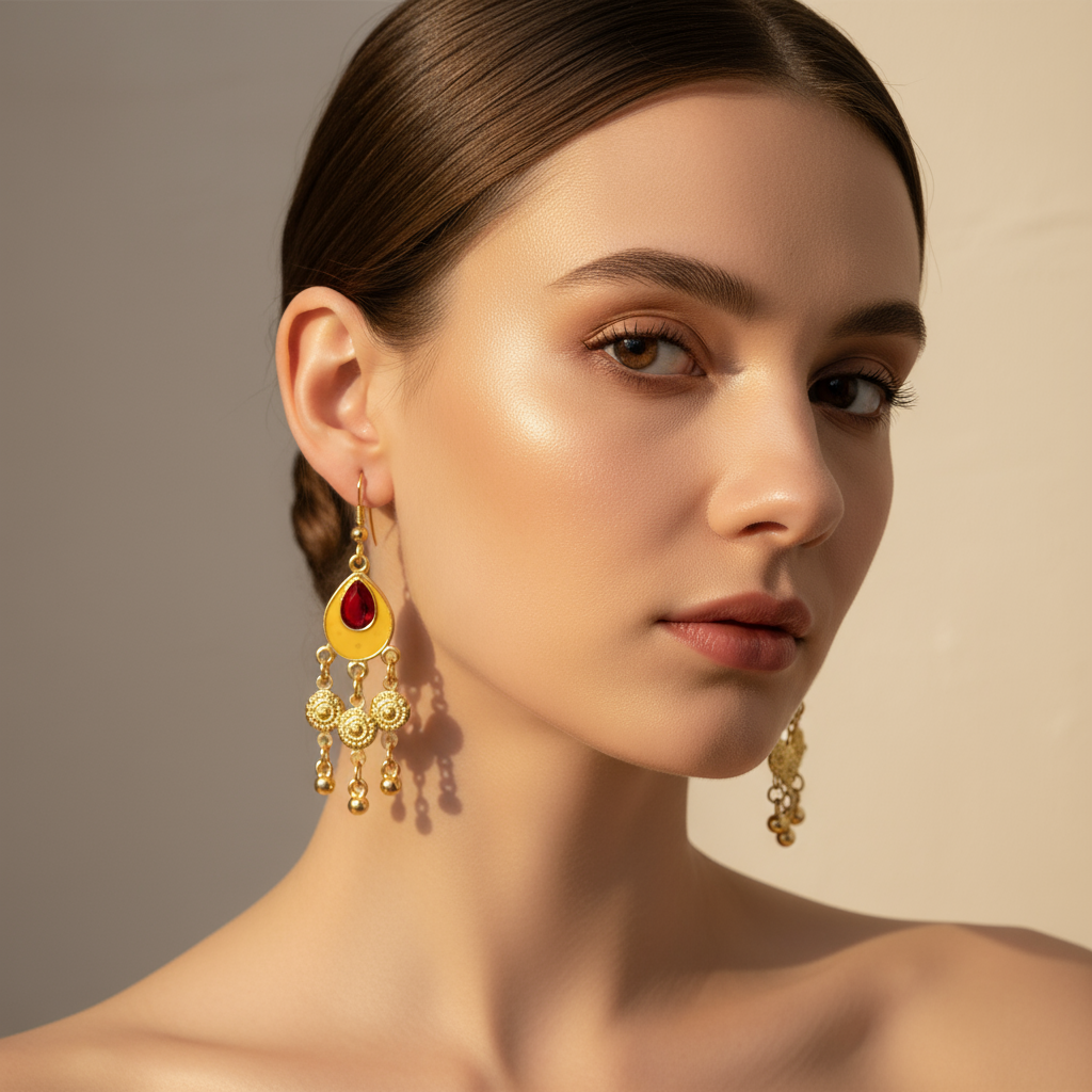 Elegant Gold Plated Red Stone Drop Earrings – Traditional Indian Jewelry for Women