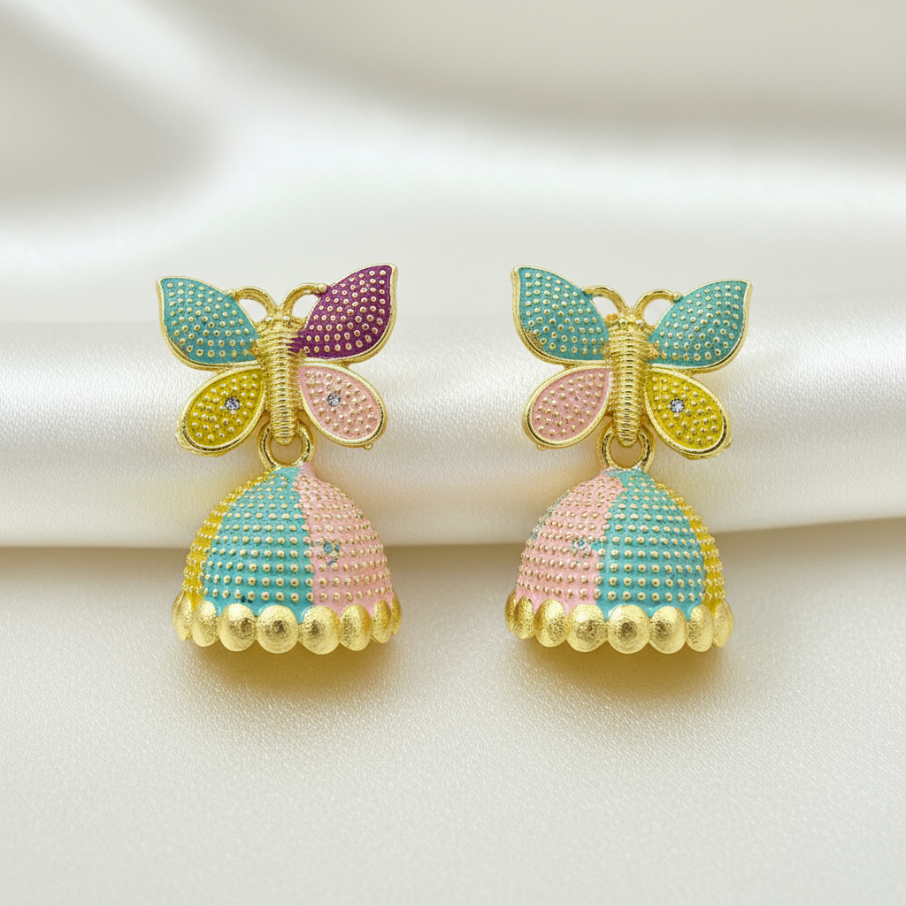 Elegant Multicolor Butterfly Jhumka Earrings – Traditional Indian Jewelry for Women