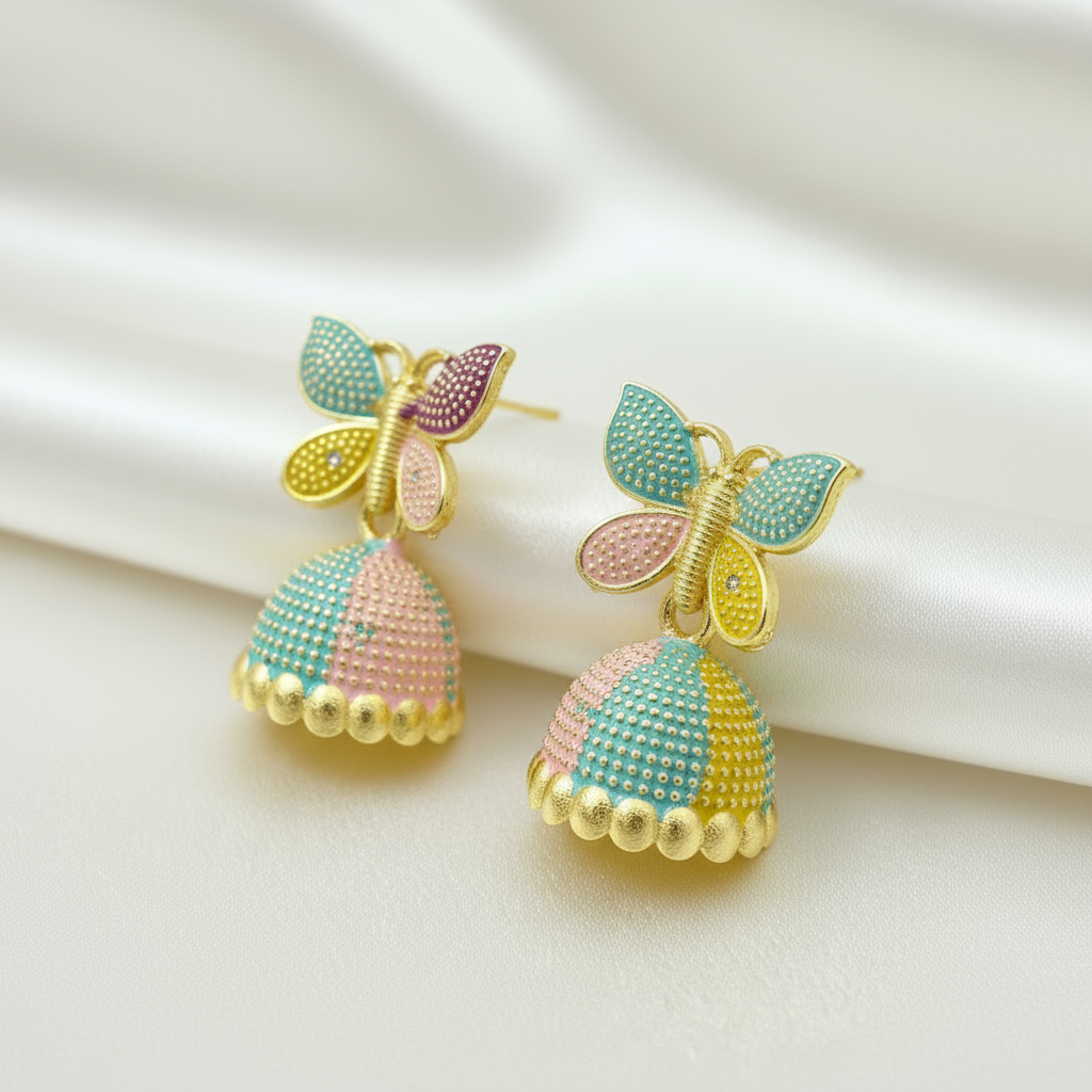 Elegant Multicolor Butterfly Jhumka Earrings – Traditional Indian Jewelry for Women
