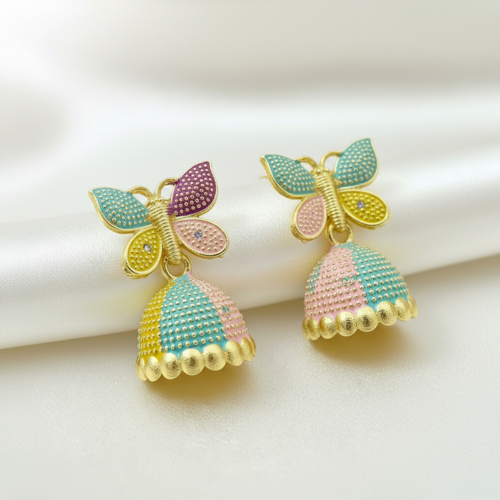 Elegant Multicolor Butterfly Jhumka Earrings – Traditional Indian Jewelry for Women