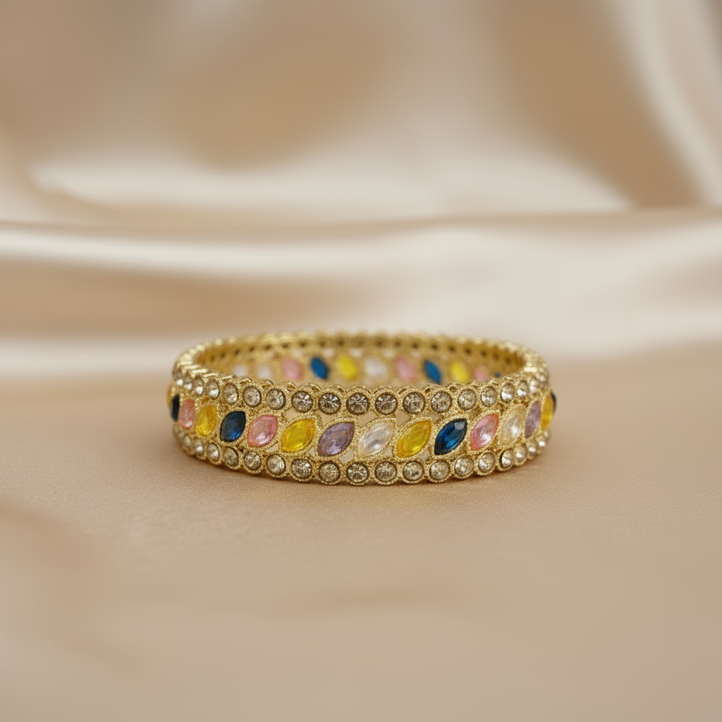 Elegant Multicolor Gemstone Gold-Plated Bangles – Women’s Traditional Jewelry Set