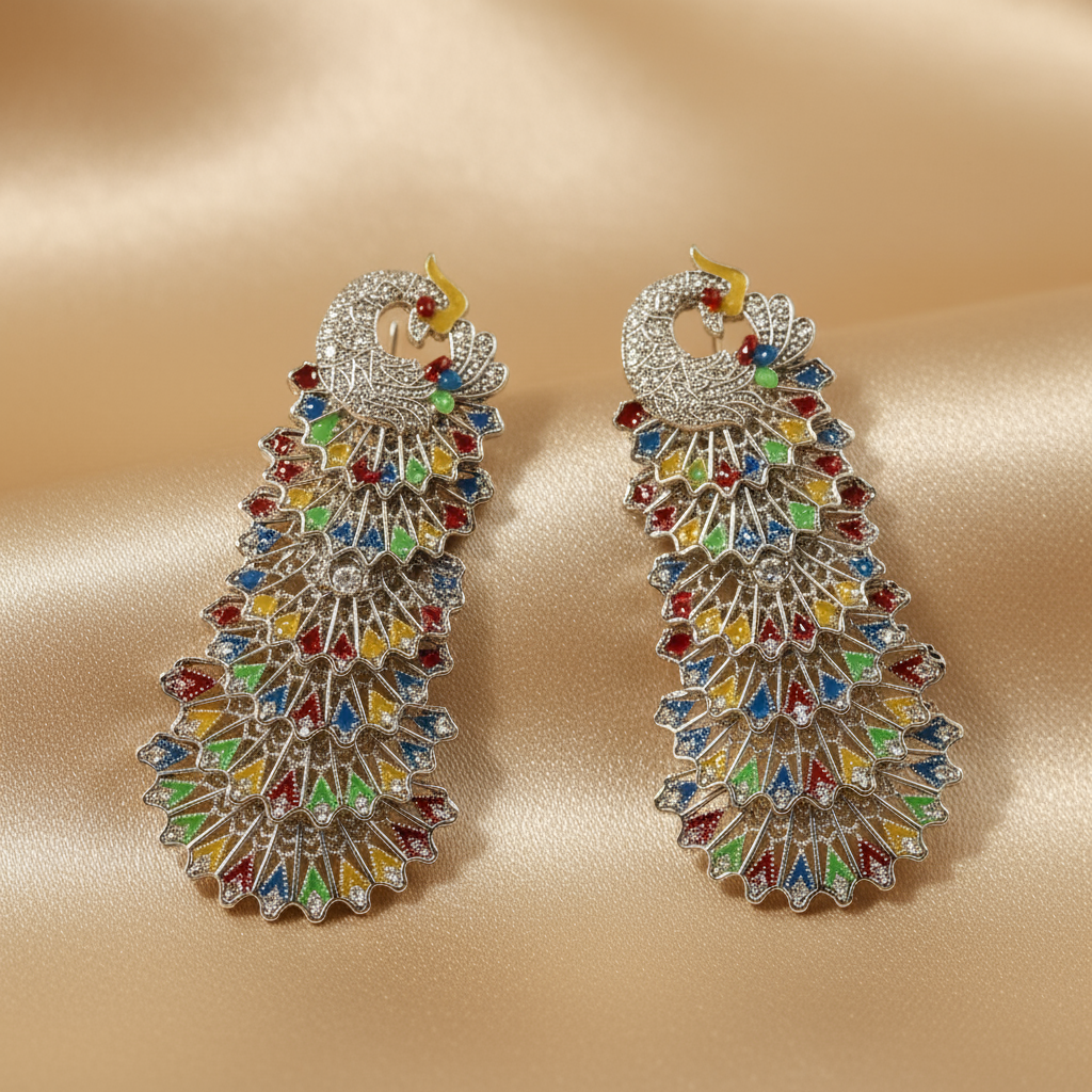 Elegant Multicolor Peacock Design Earrings – Handmade Indian Ethnic Jewelry for Women