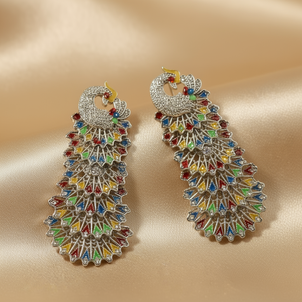 Elegant Multicolor Peacock Design Earrings – Handmade Indian Ethnic Jewelry for Women