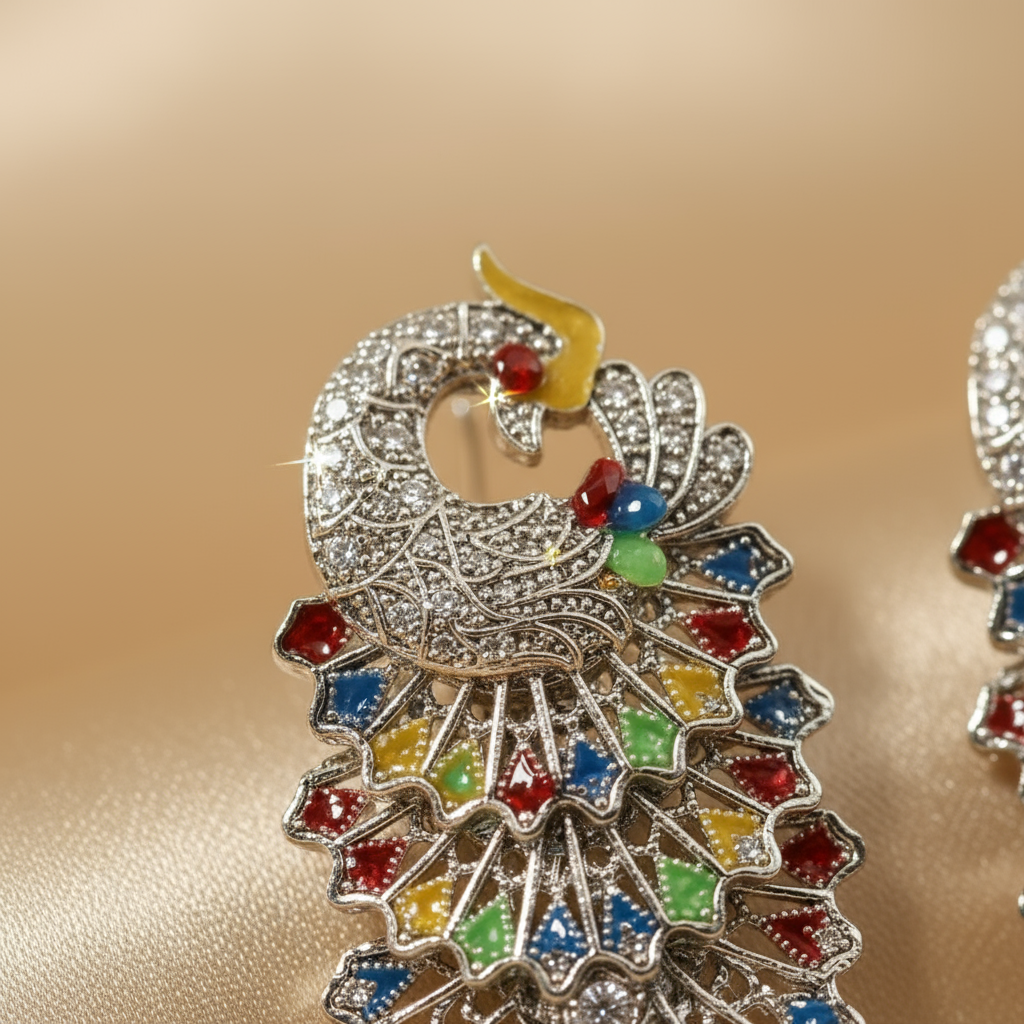 Elegant Multicolor Peacock Design Earrings – Handmade Indian Ethnic Jewelry for Women