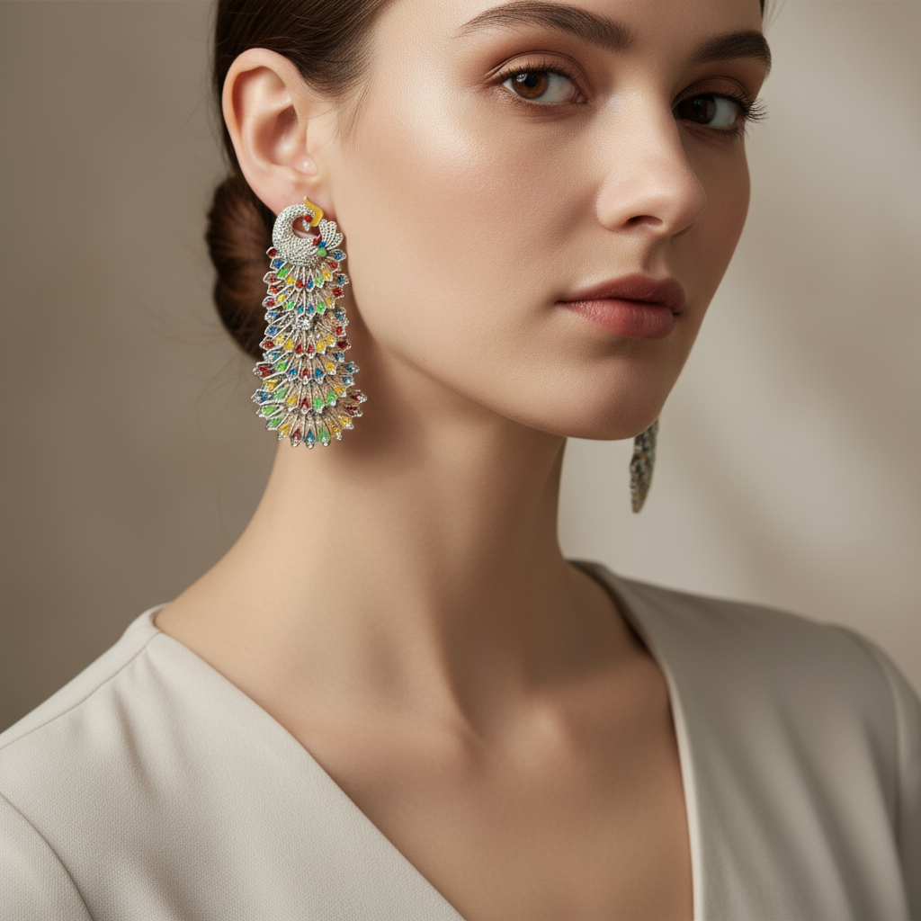 Elegant Multicolor Peacock Design Earrings – Handmade Indian Ethnic Jewelry for Women