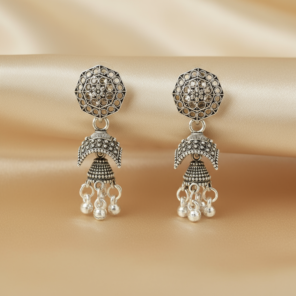 Elegant Oxidized Silver Jhumka Earrings – Traditional Indian Ethnic Jewelry for Women