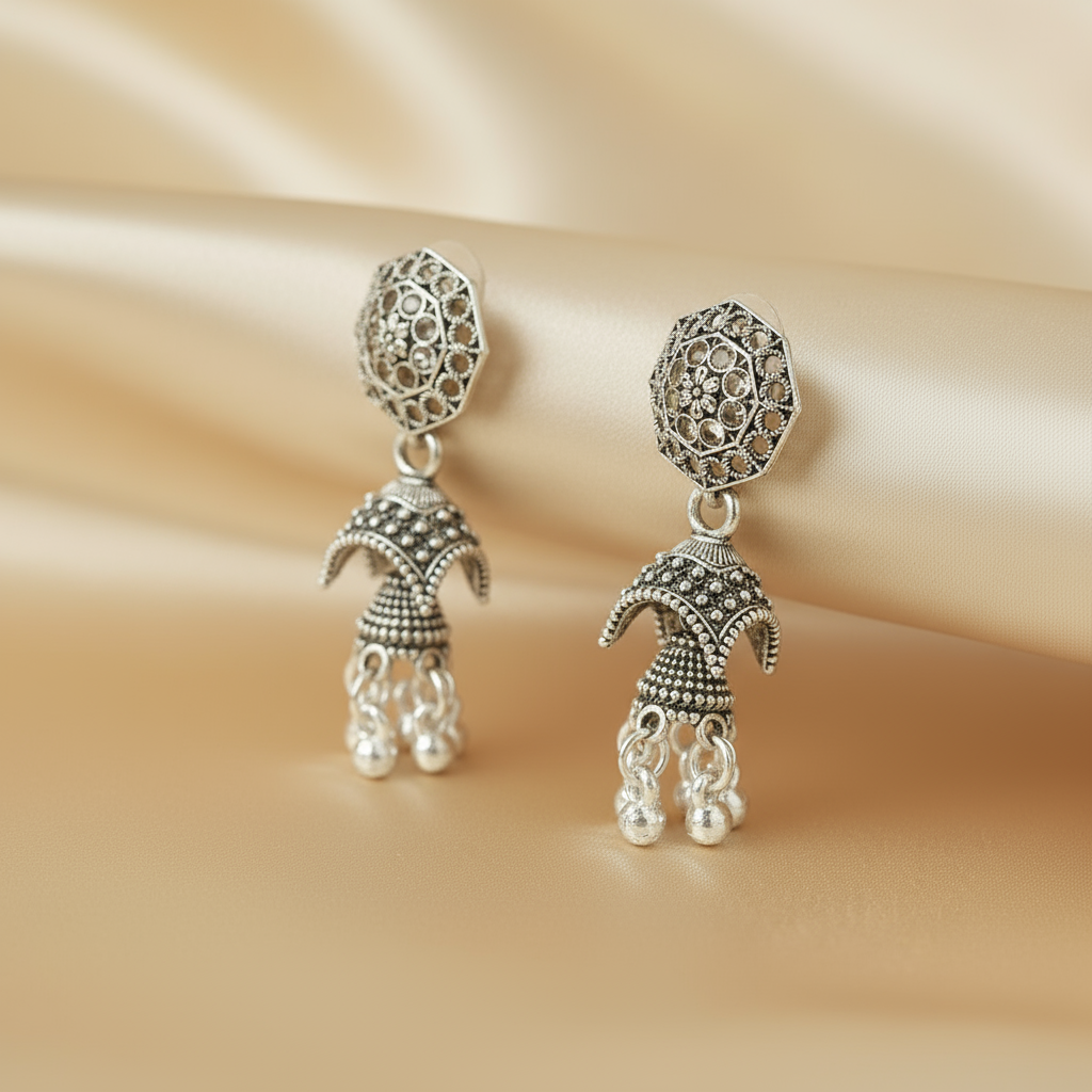 Elegant Oxidized Silver Jhumka Earrings – Traditional Indian Ethnic Jewelry for Women