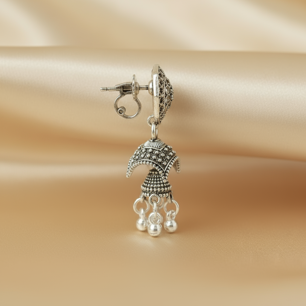 Elegant Oxidized Silver Jhumka Earrings – Traditional Indian Ethnic Jewelry for Women