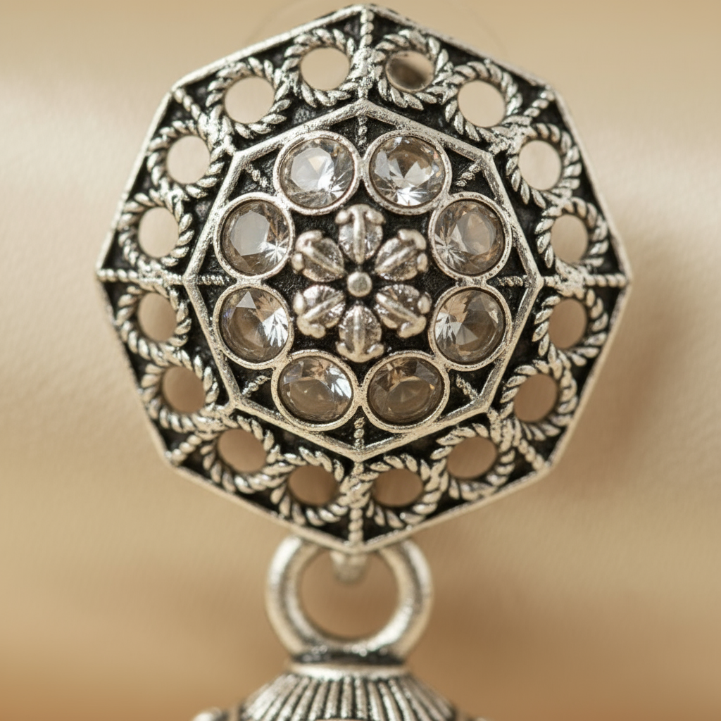 Elegant Oxidized Silver Jhumka Earrings – Traditional Indian Ethnic Jewelry for Women