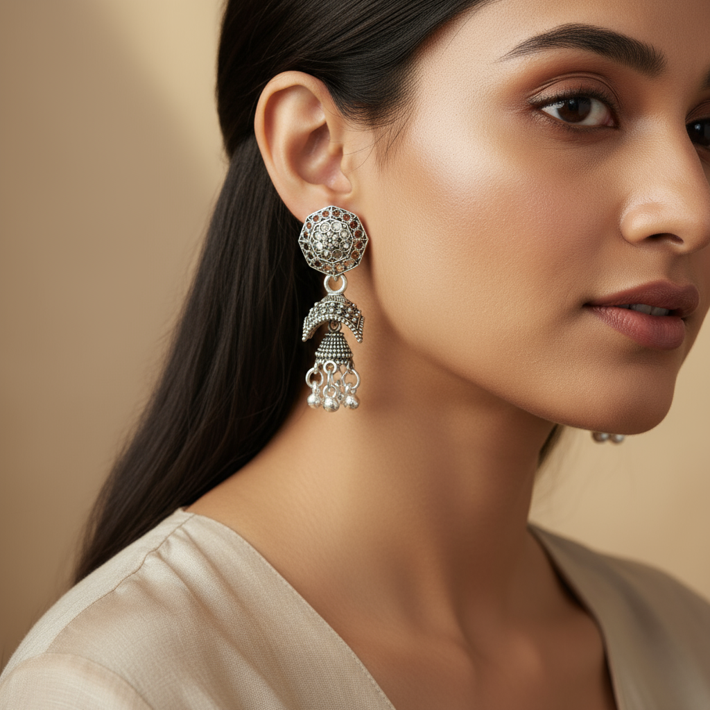 Elegant Oxidized Silver Jhumka Earrings – Traditional Indian Ethnic Jewelry for Women