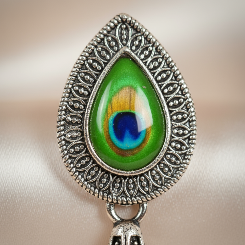 Elegant Peacock Feather Inspired Silver Dangle Earrings – Handmade Ethnic Jewelry for Women