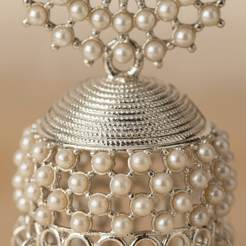 Elegant Pearl Silver Jhumka Earrings – Traditional Indian Jewelry for Women