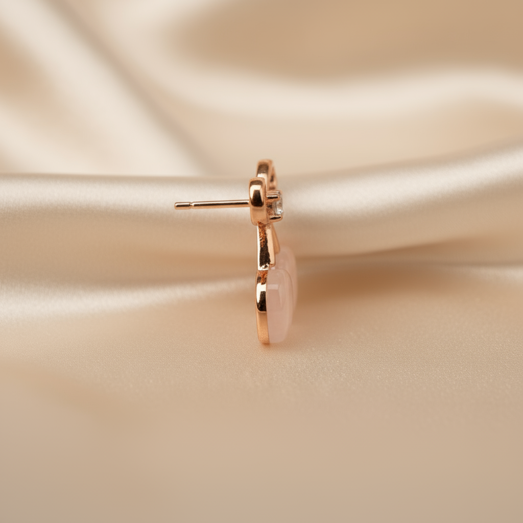 Elegant Rose Gold Cherry Stud Earrings with Crystal Accent – Cute Minimalist Jewelry for Women