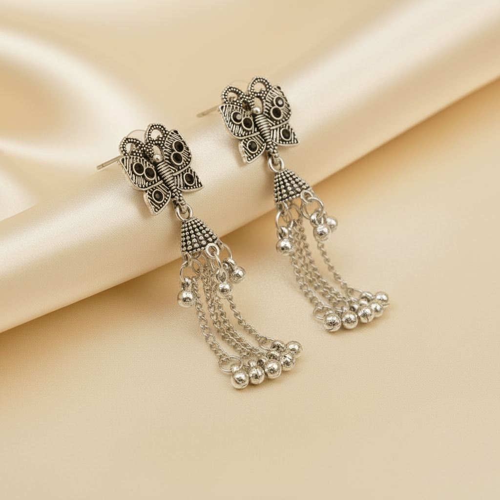 Elegant Silver Butterfly Dangle Earrings – Handmade Oxidized Jewelry for Women