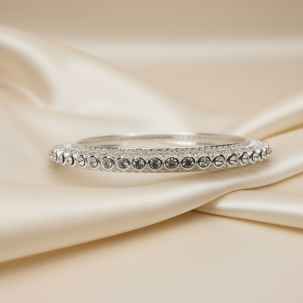 Elegant Silver Crystal-Studded Bangles – Women's Traditional Jewelry Set