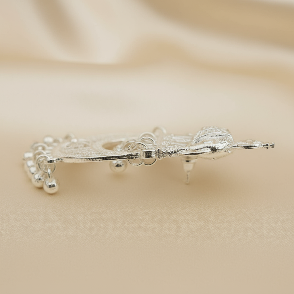 Elegant Silver Elephant Dangle Earrings – Traditional Indian Jewelry with Intricate Floral Design