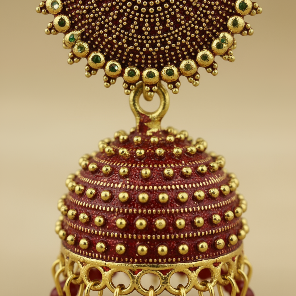 Elegant Traditional Jhumka Earrings – Gold Plated Red Beaded Indian Jewelry
