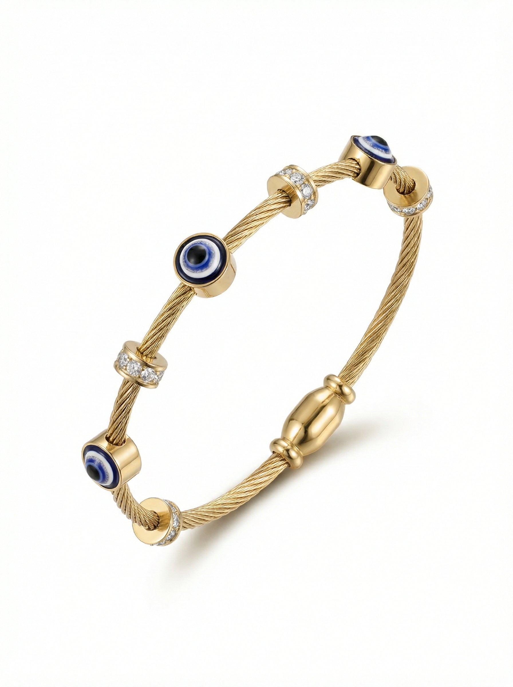 Gold Evil Eye Bracelet with Crystals for Protection and Style