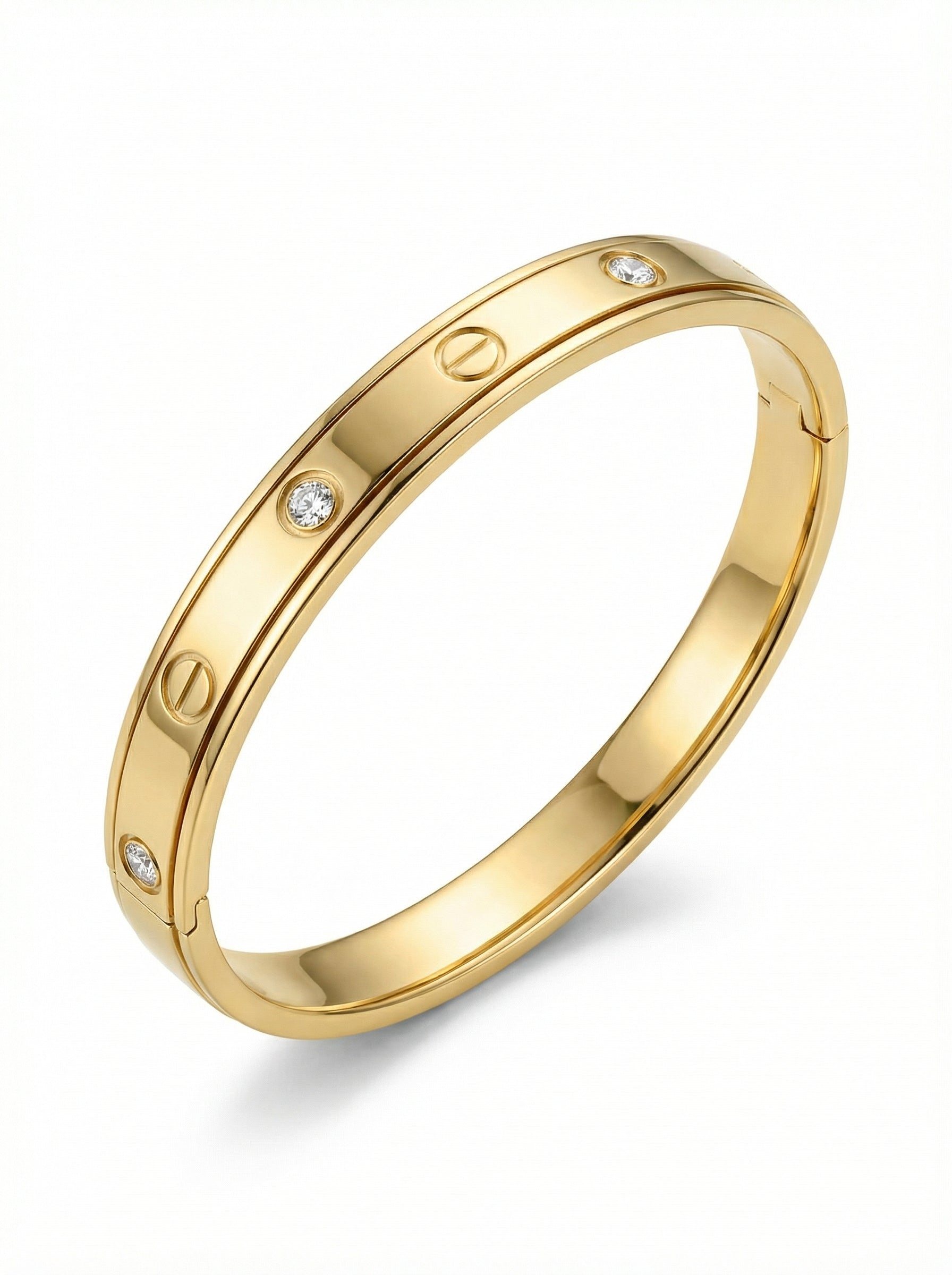 Gold Screw Detail Bangle with Cubic Zirconia - Elegant Jewelry Accessory