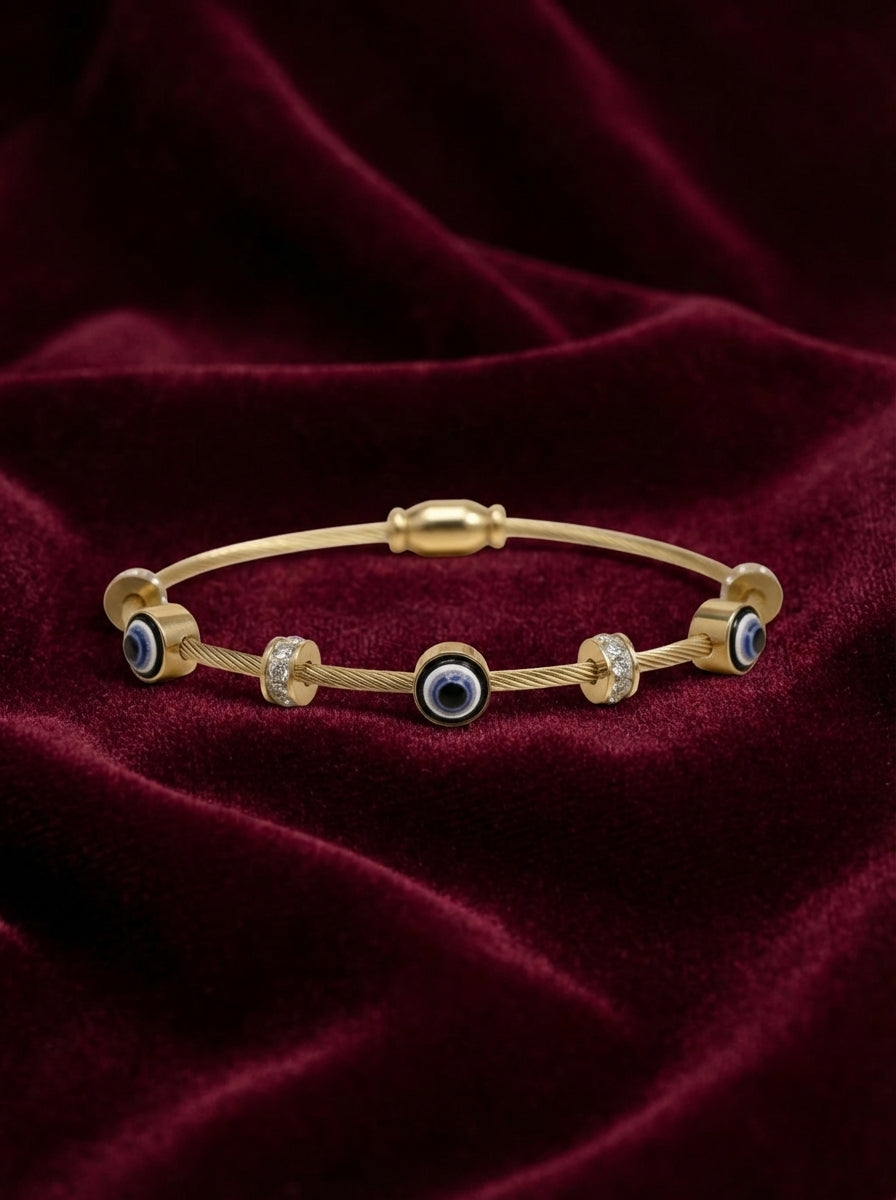 Gold Evil Eye Protection Bracelet with Crystals